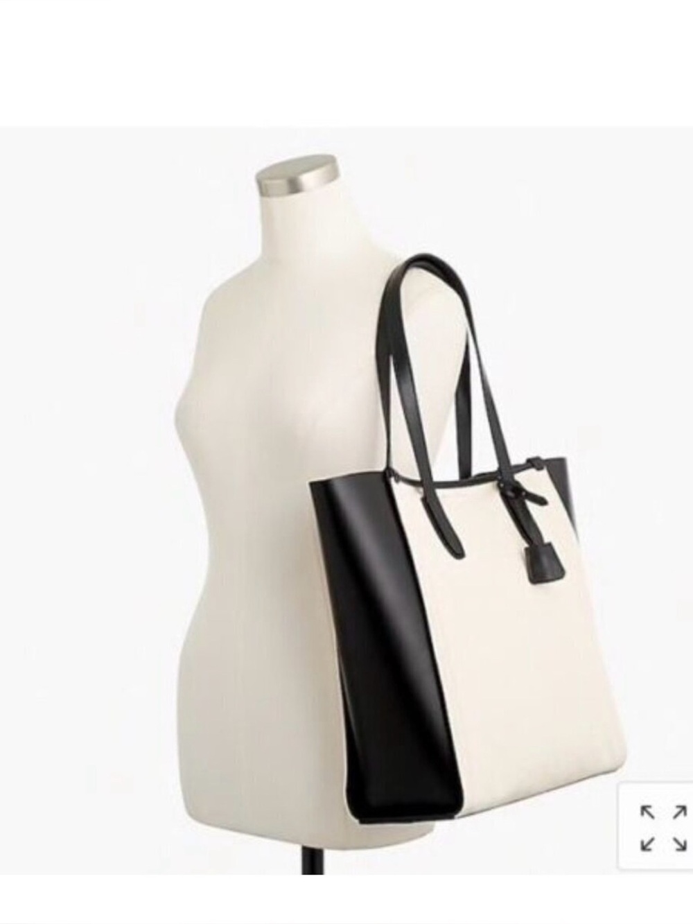J crew Canvas and Black Leather Contrast Tote Bag - Cream/Black